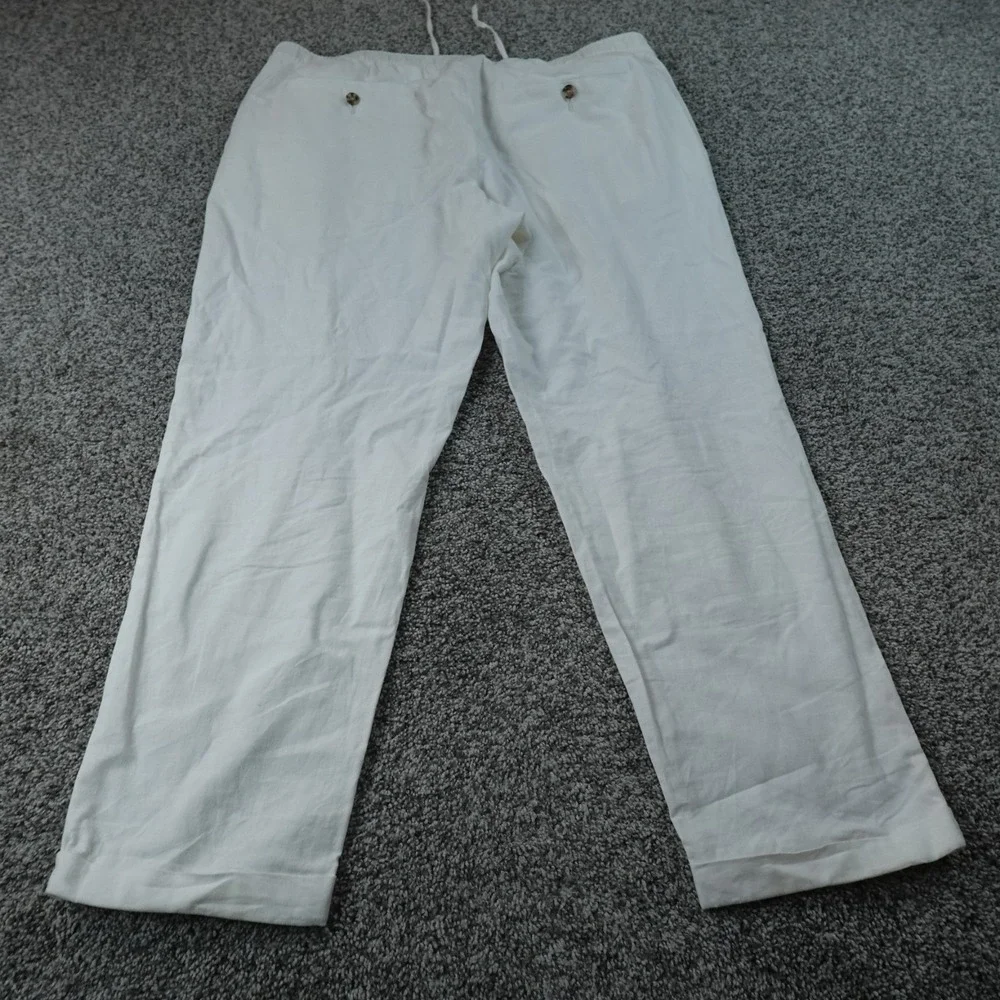 H&M Pants Mens XL White Linen Flat Front Drawstring Elastic Waist Chino Trouser